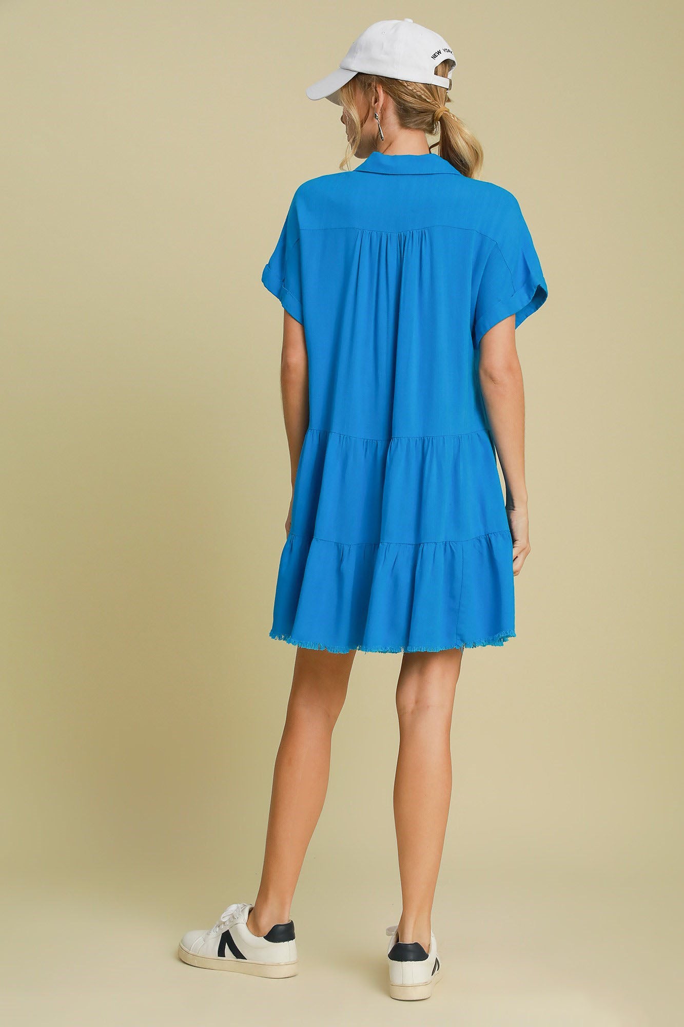 Umgee Full Size Raw Hem Folded Sleeve Tiered Dress Plus Size Secondary image
