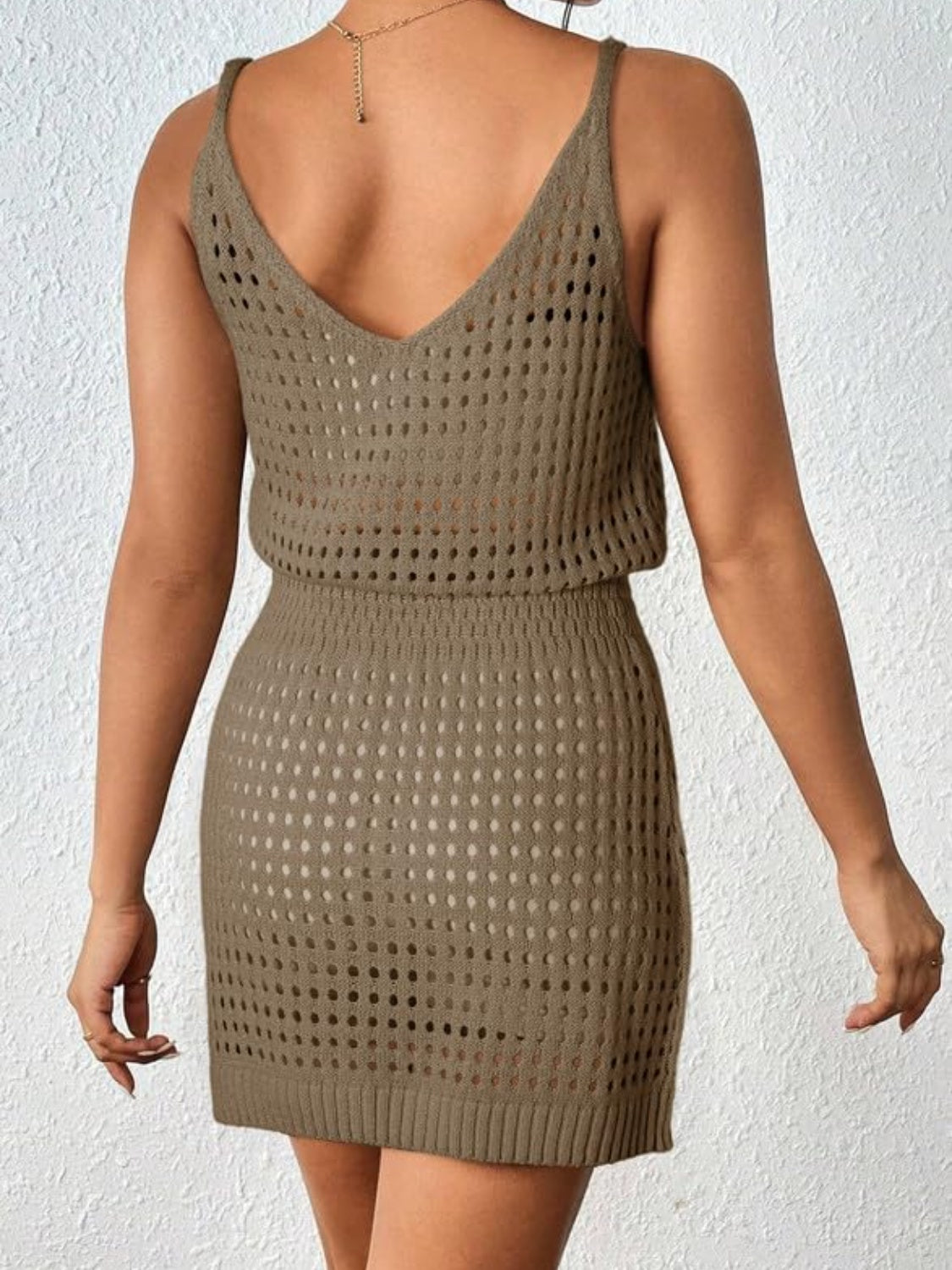 Openwork V-Neck Sleeveless Cover Up Dress - felvior