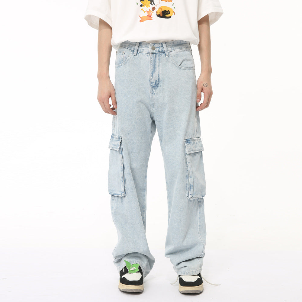Men's Washed Straight Cargo Jeans