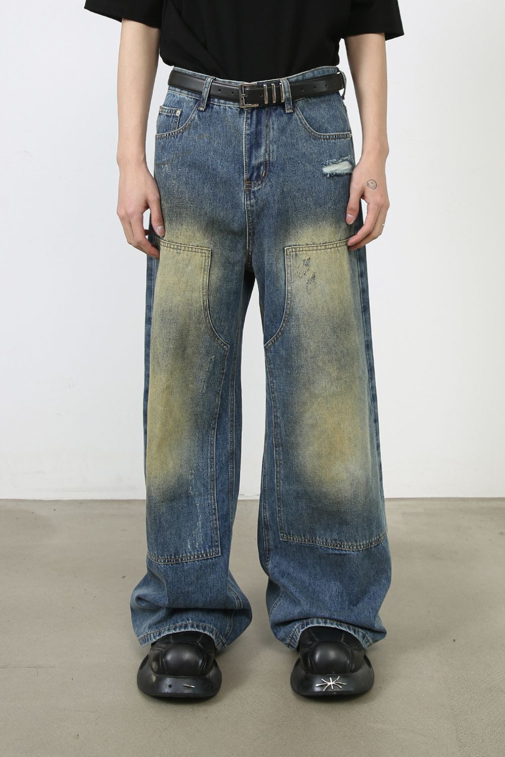 Men's Washed Wide Leg Jeans - felvior