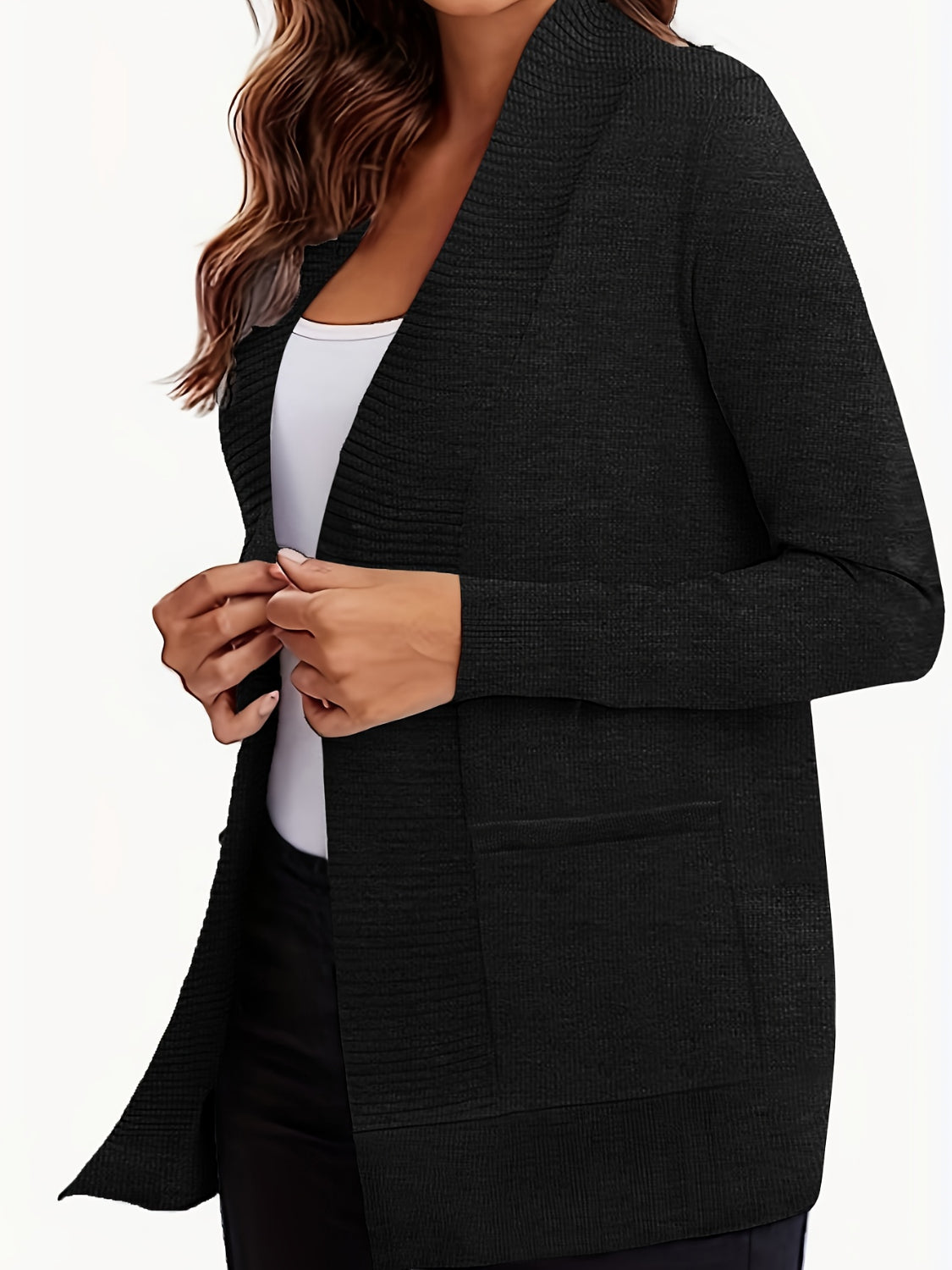 Open Front Long Sleeve Sweater Cardigan - felvior
