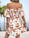 Printed Off-Shoulder Smocked Waist Dress - felvior