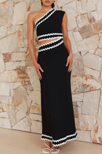 Cutout Contrast Trim Single Shoulder Dress