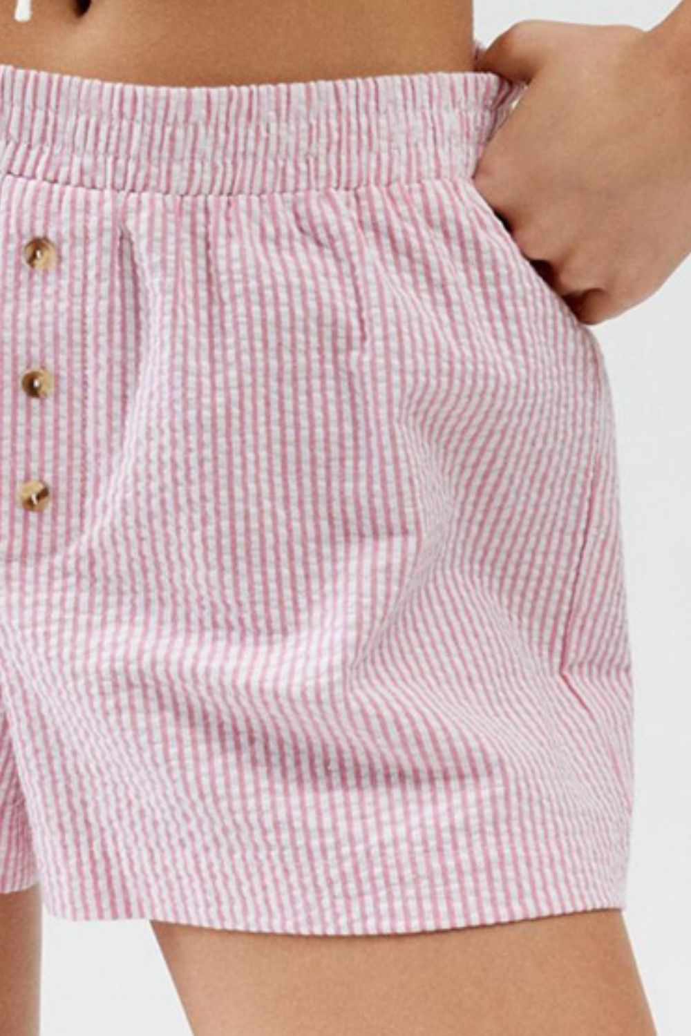 Striped Elastic Waist Shorts - felvior