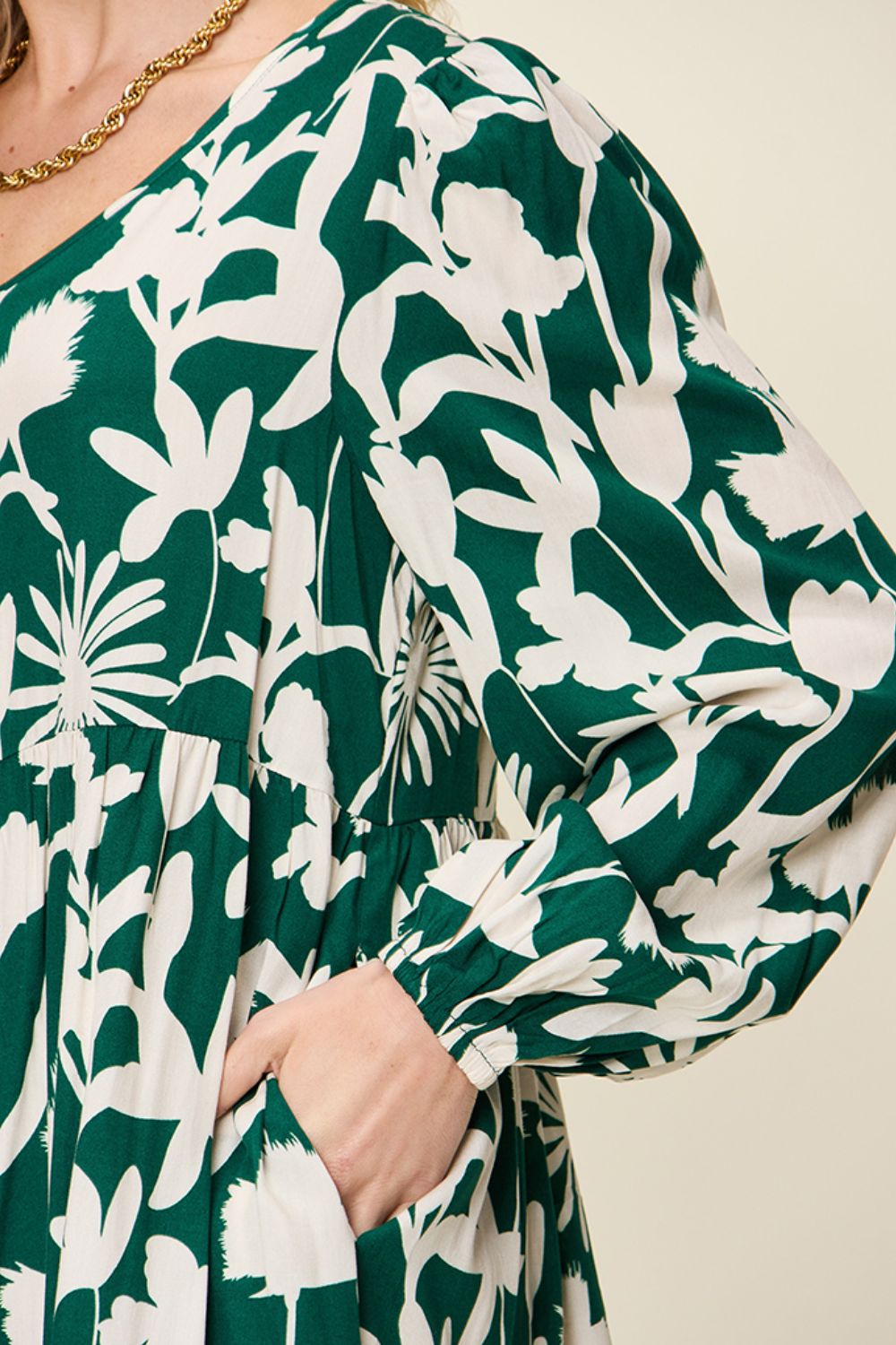 Double Take Full Size Printed Ruffle Hem Dress with Pocket - felvior