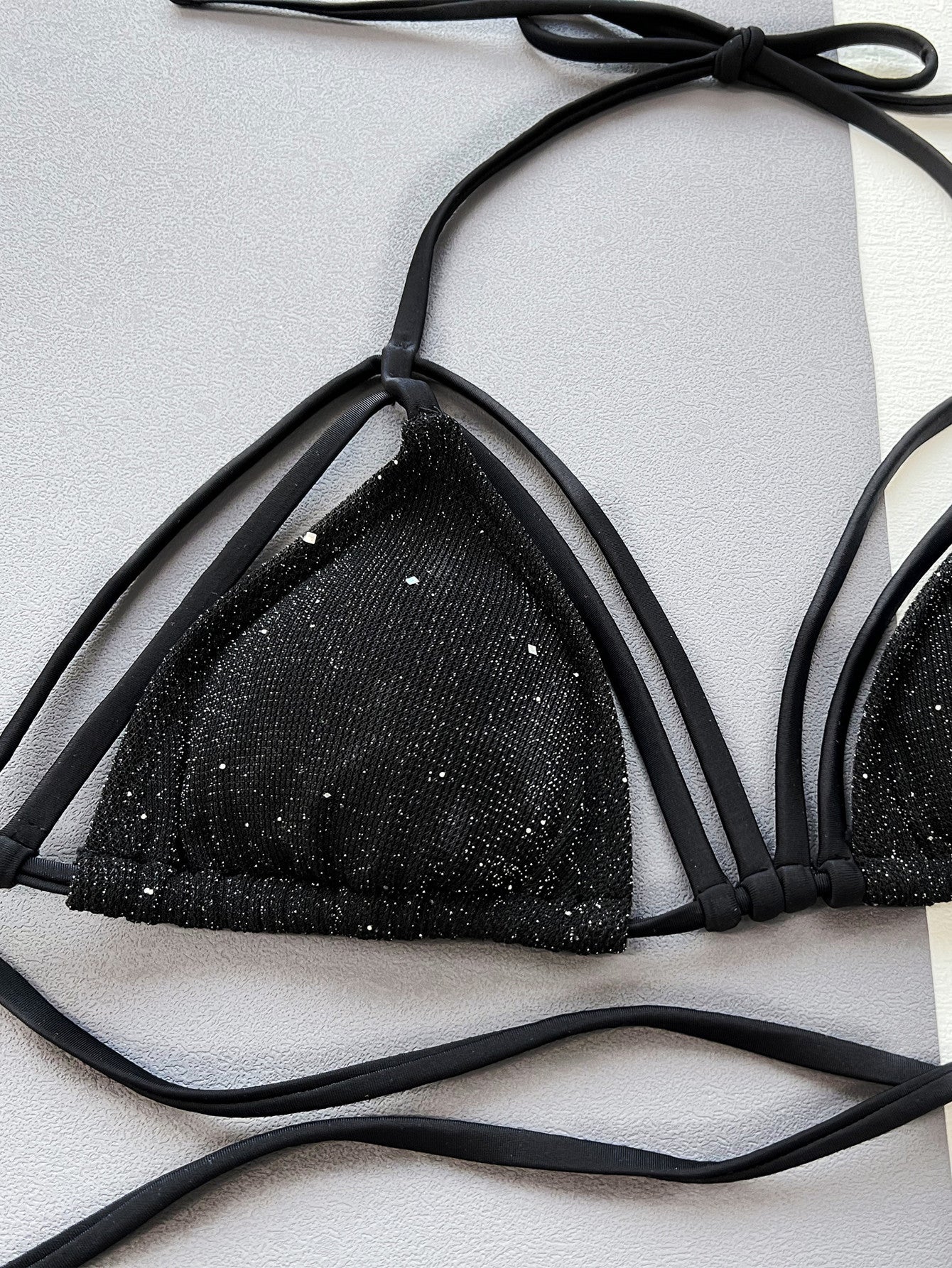 Glitter Halter Neck Strappy Two-Piece Bikini Set - felvior