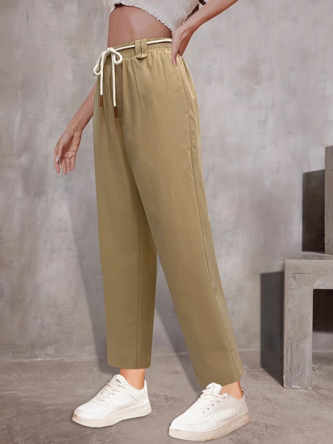 Tie Waist Straight Leg Pants - felvior