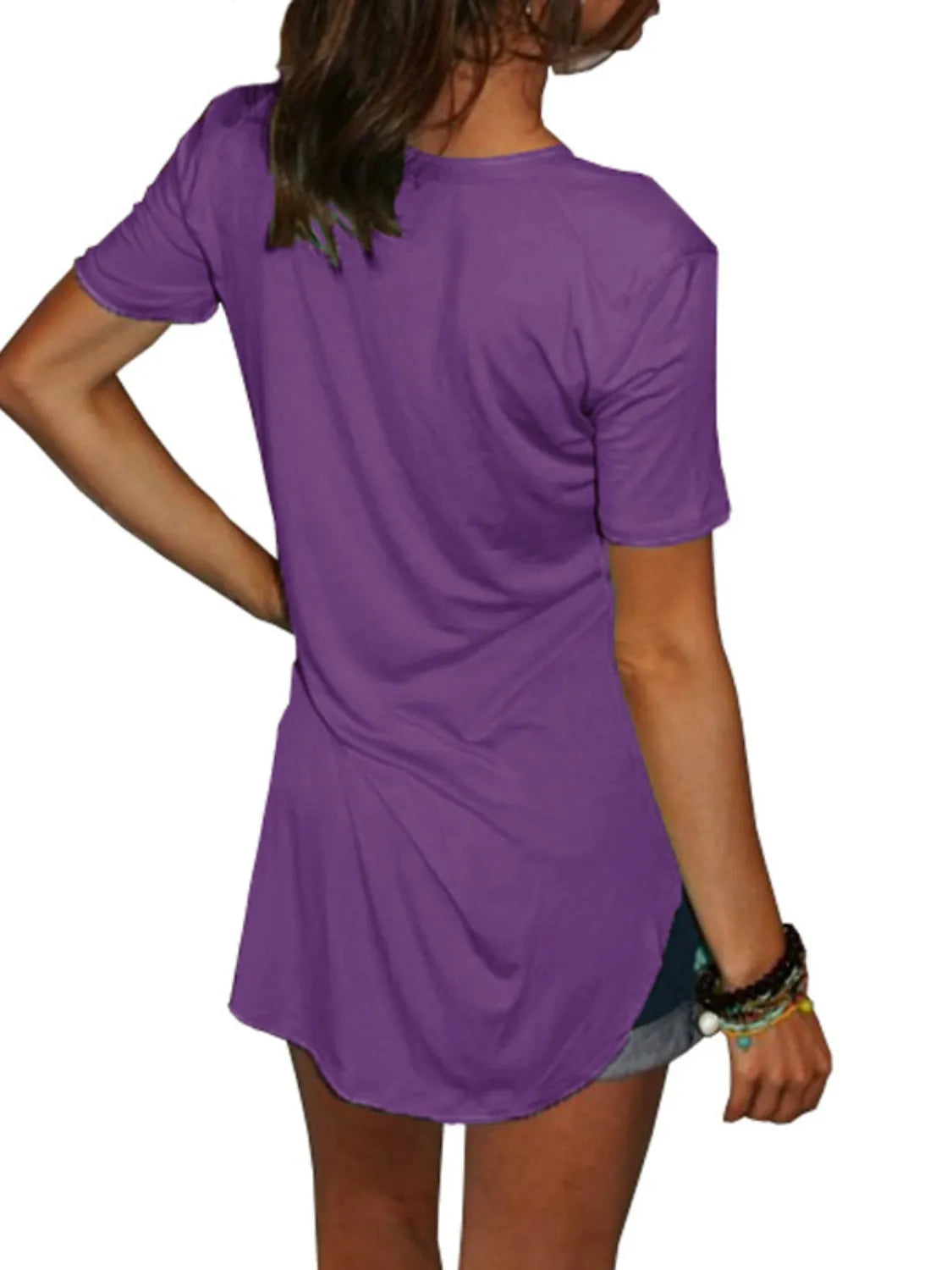 Full Size Solid V-Neck Short Sleeve T-Shirt Plus Size - felvior