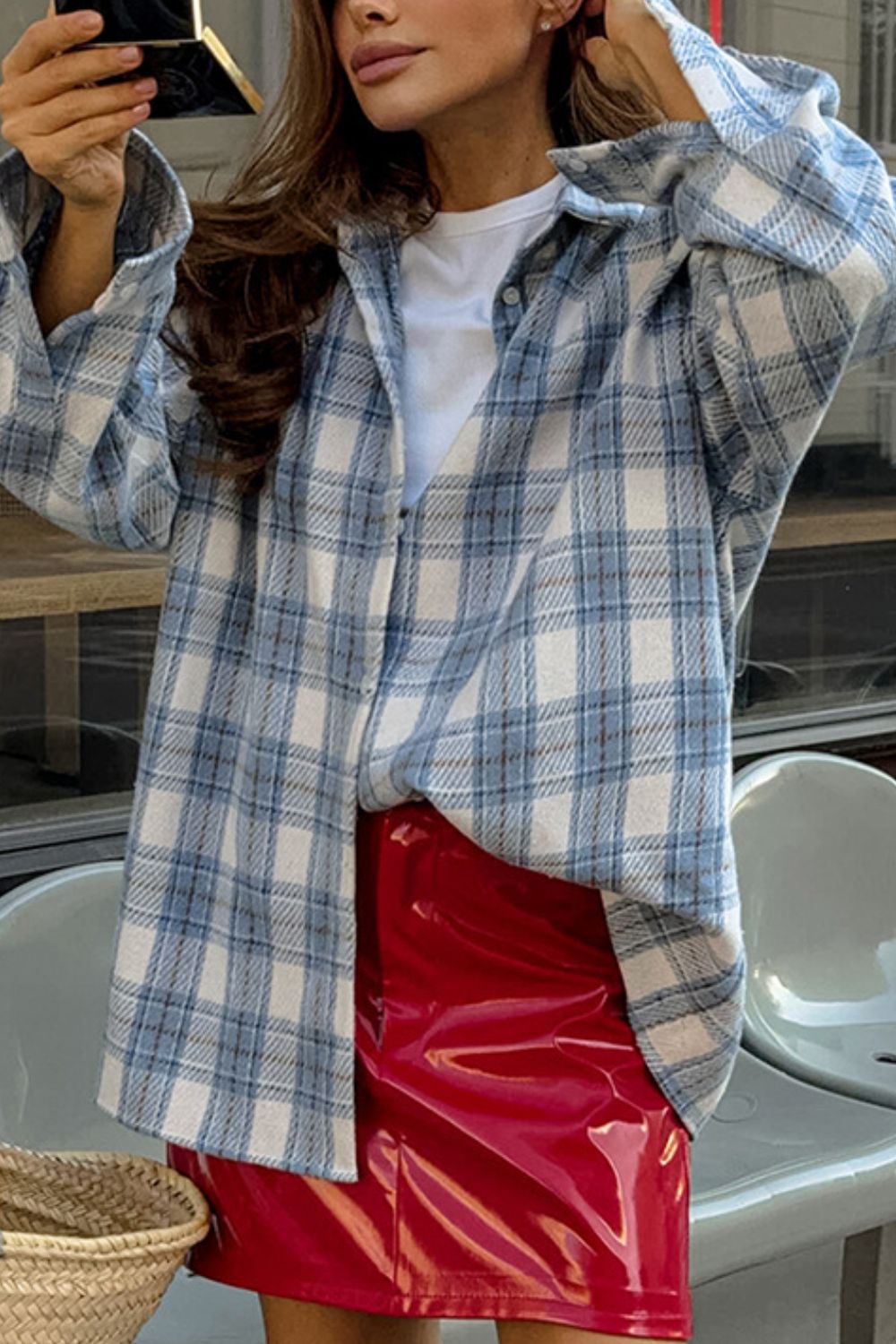 Plaid Button Up Long Sleeve Jacket - felvior