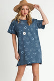 Umgee Full Size French Terry Short Sleeve Round Neck Dress Plus Size
