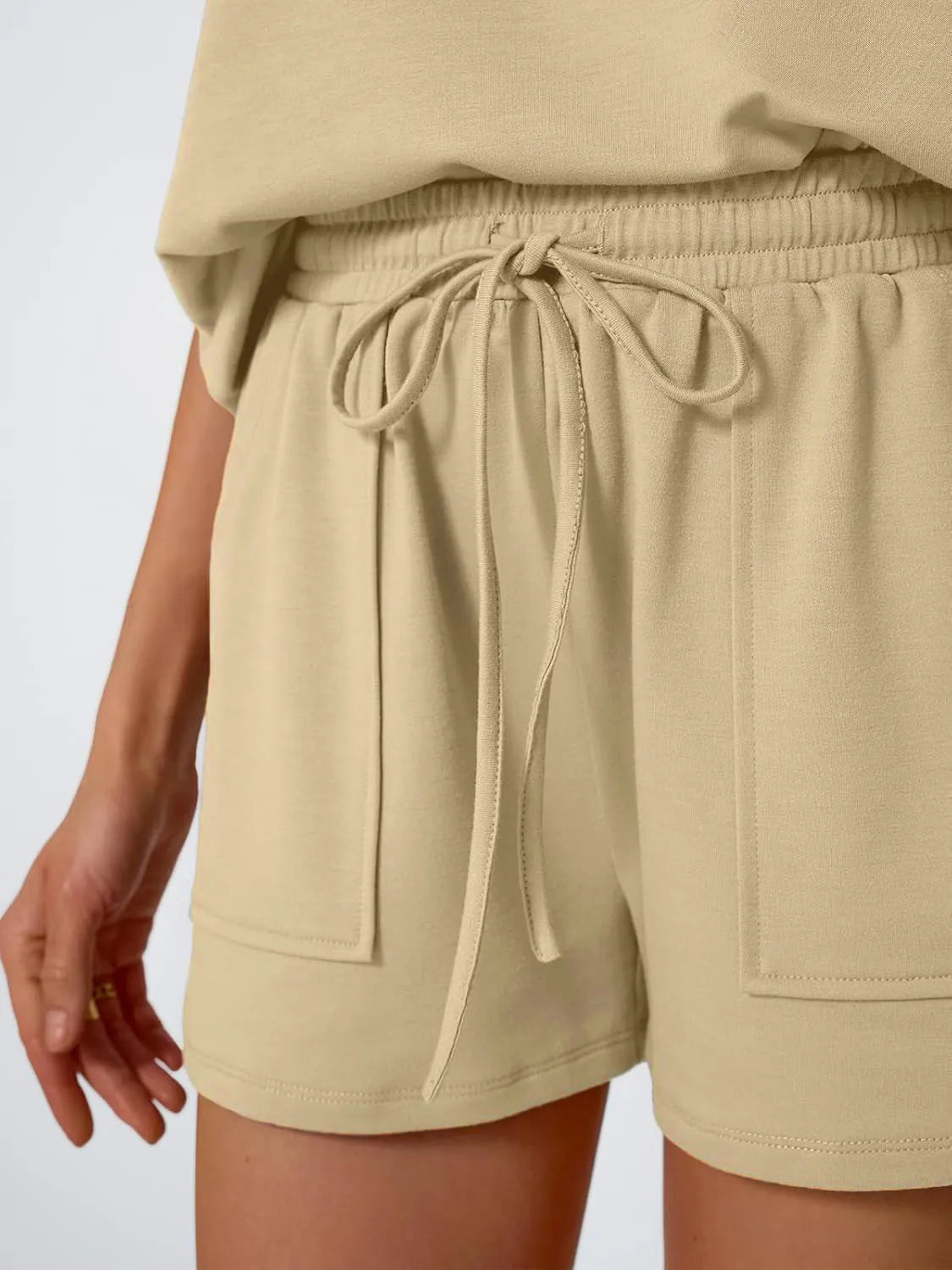 Round Neck Cap Sleeve Top and Shorts Set - felvior