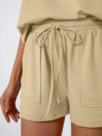 Round Neck Cap Sleeve Top and Shorts Set