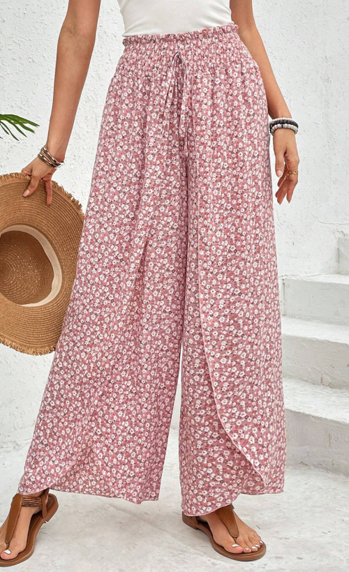 Slit Printed Wide leg Pants - felvior