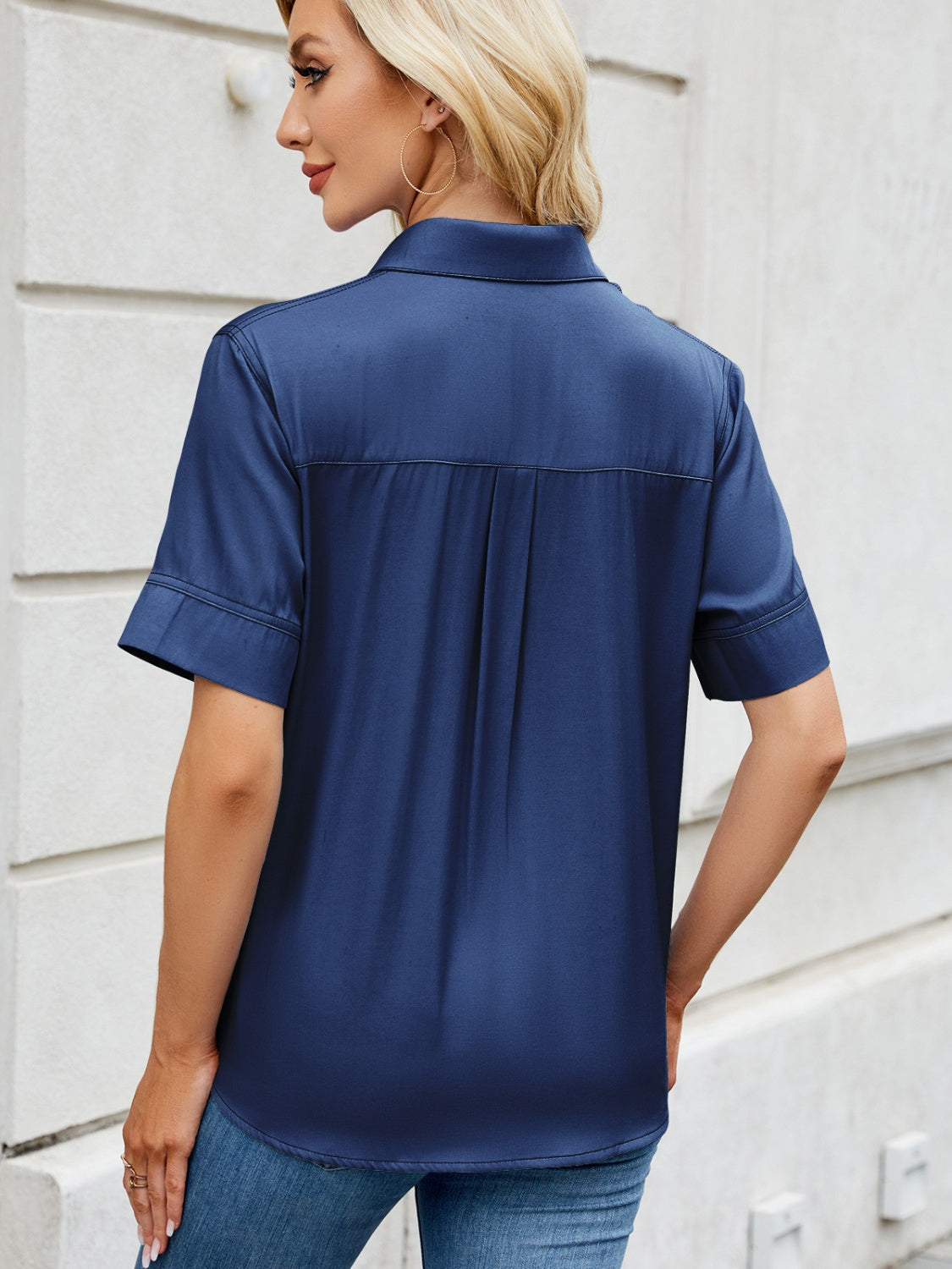 Collared Neck Short Sleeve Shirt - felvior