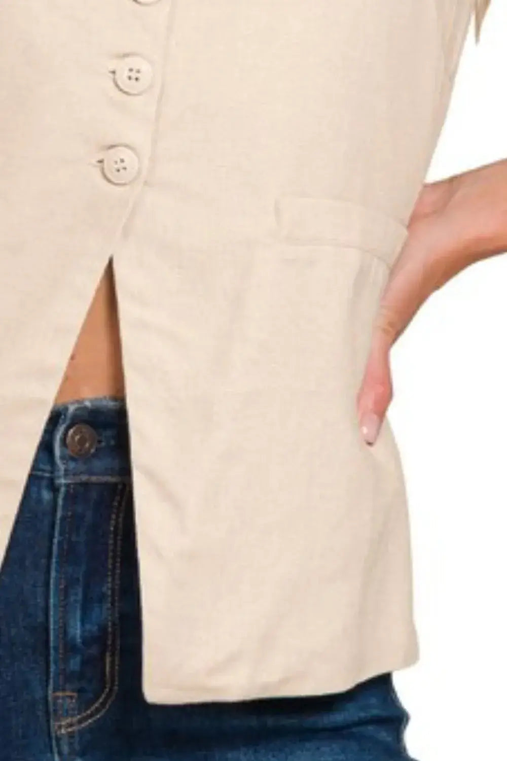 Zenana Linen Tie-back 4-button Vest with Lining