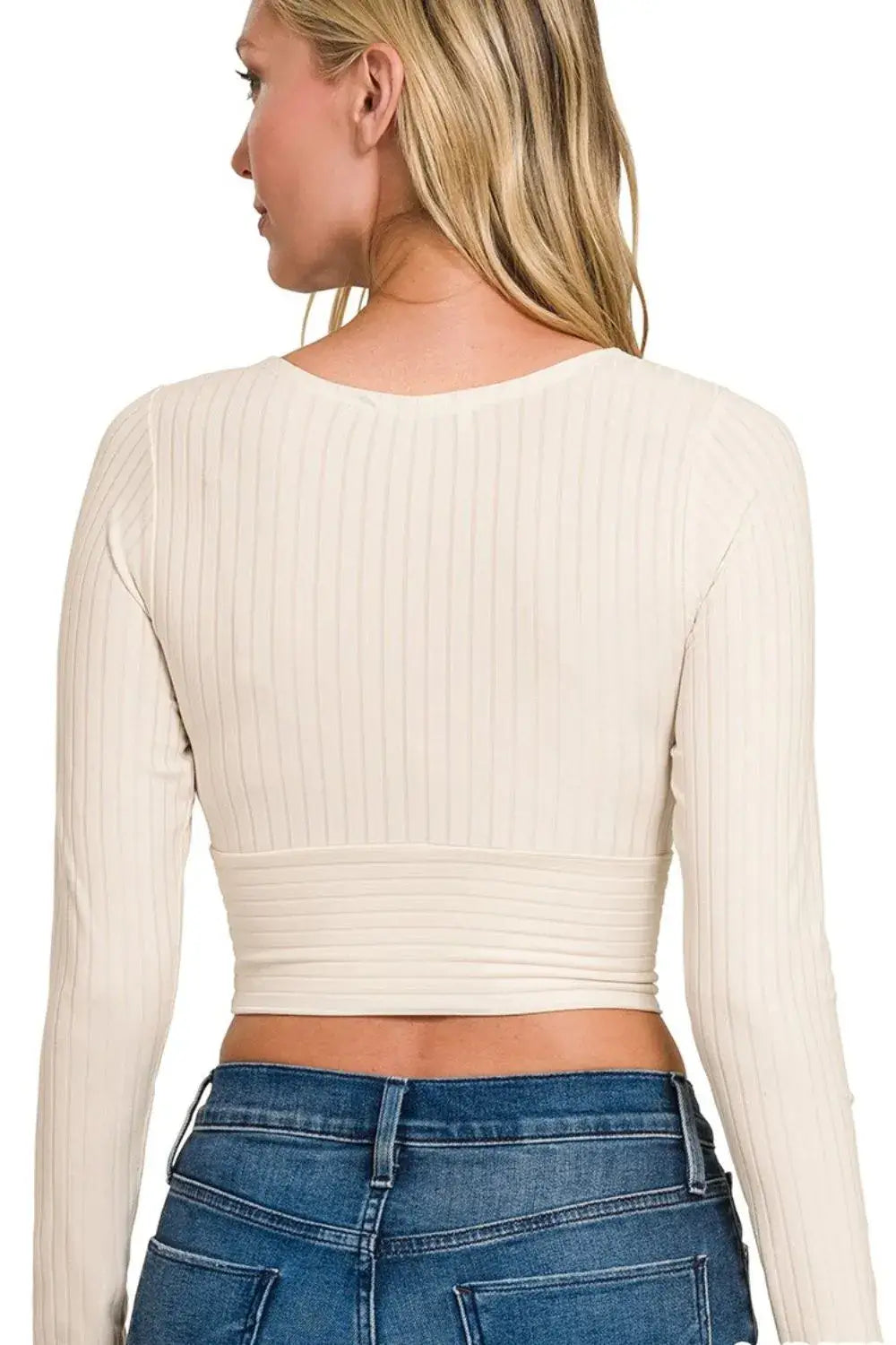 Zenana Ribbed Surplus Waist Band Long Sleeve Top