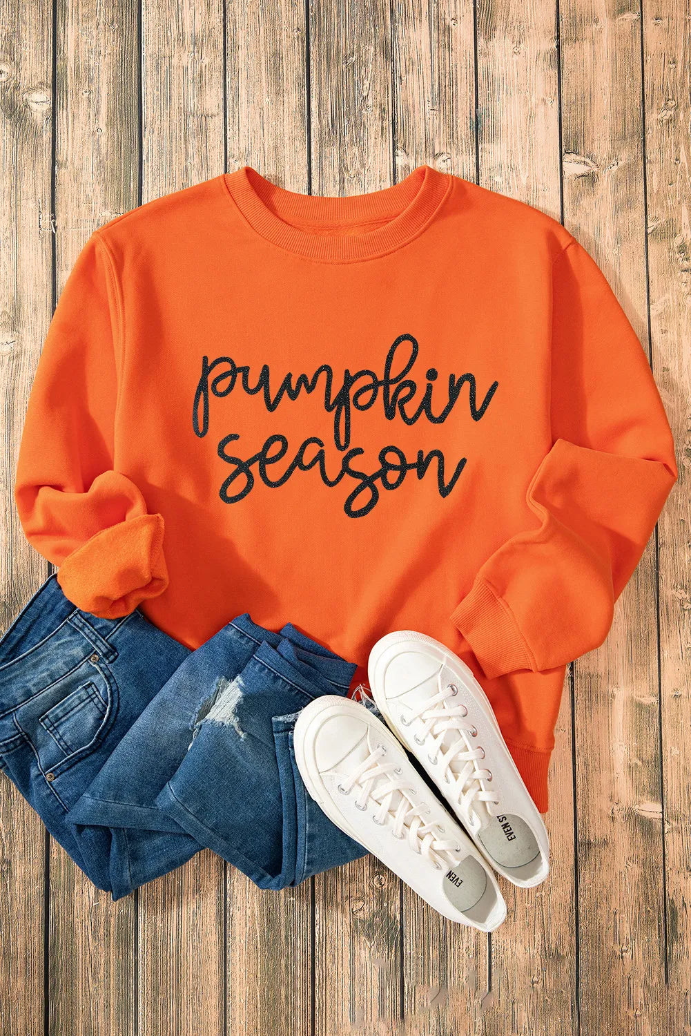 Letter Round Neck Long Sleeve Sweatshirt - felvior
