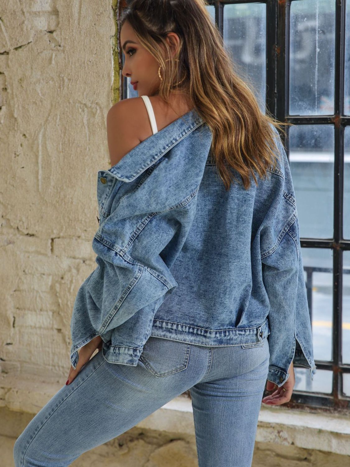Button Down Drop Shoulder Denim Jacket