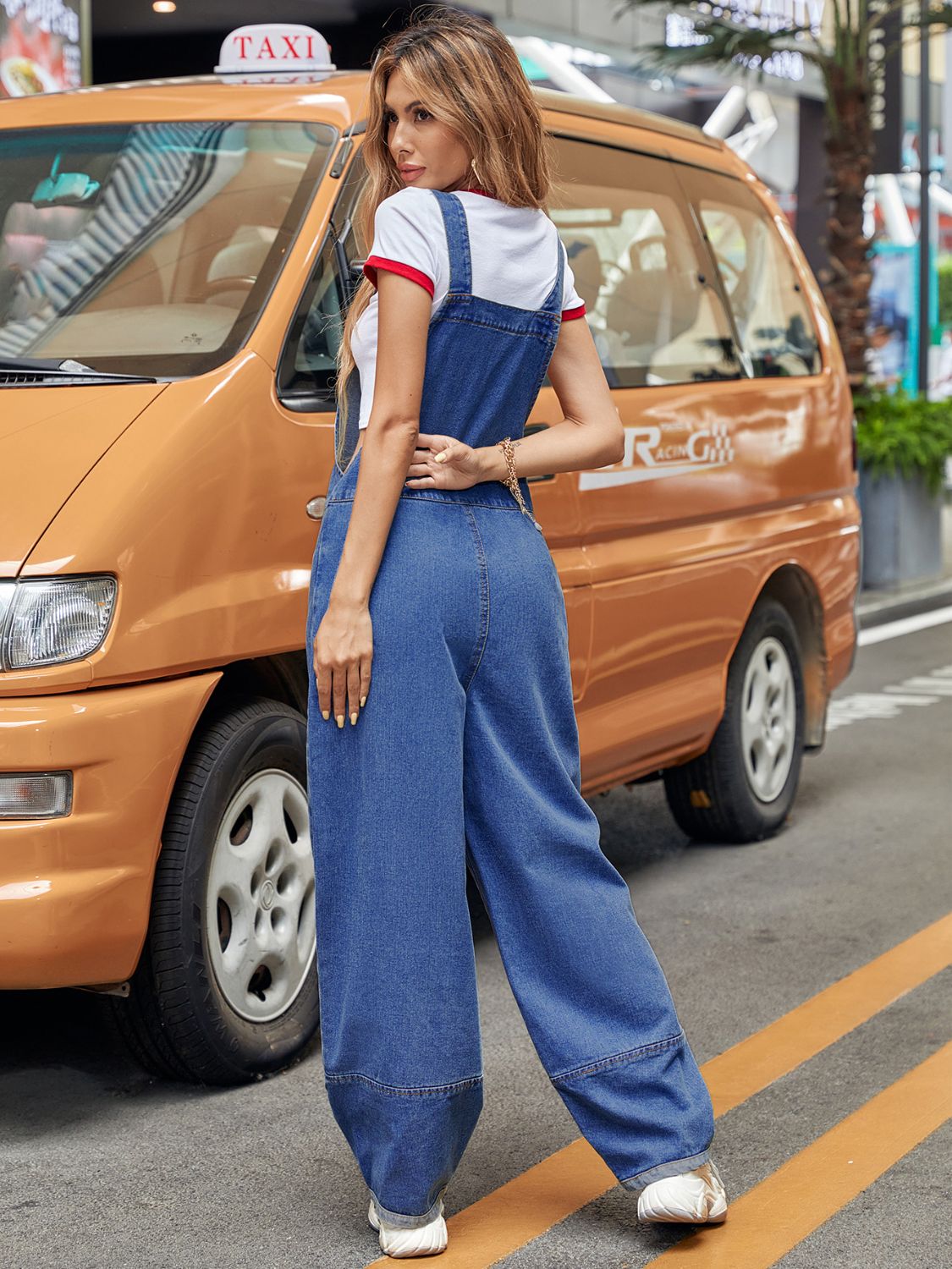 Wide Strap Wide Leg Denim Overalls - felvior