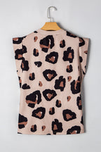 Leopard Round Neck Cap Sleeve T-Shirt