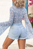 Printed Mock Neck Long Sleeve Blouse - felvior