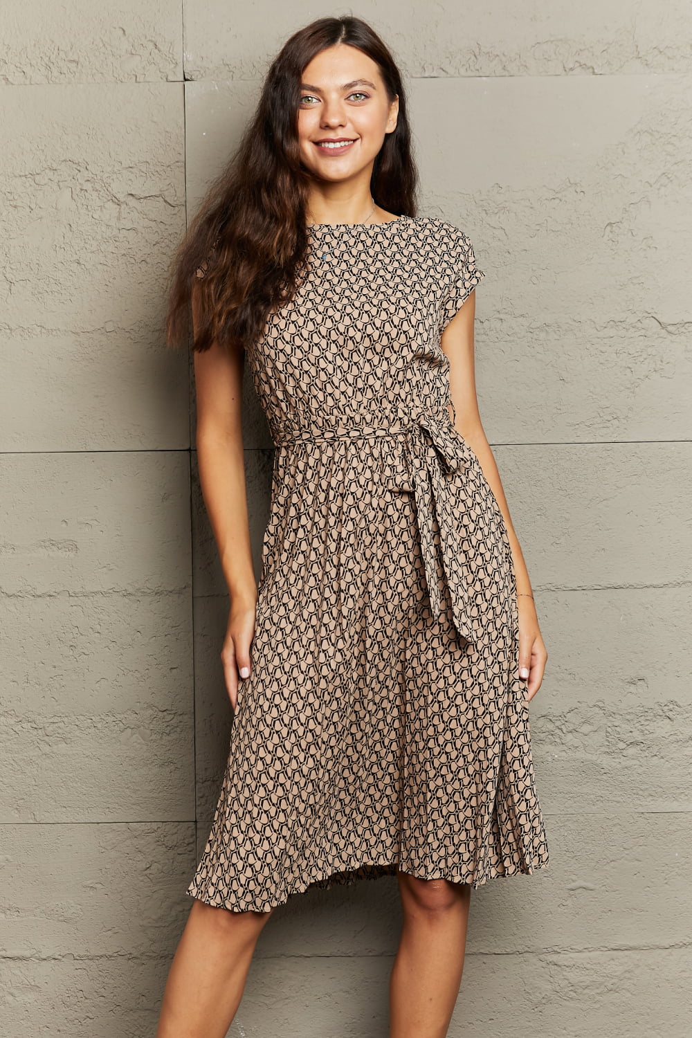 Perfee Round Neck Tie Waist Dress - felvior