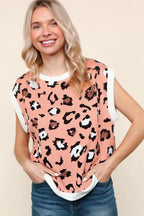 Haptics Leopard Print Dolman Cap Sleeve Knit Top