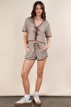 VERY J Wave Trim Detail Knit Top & Shorts Set