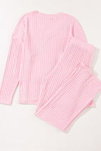Ribbed V-Neck Top and Pants Lounge Set