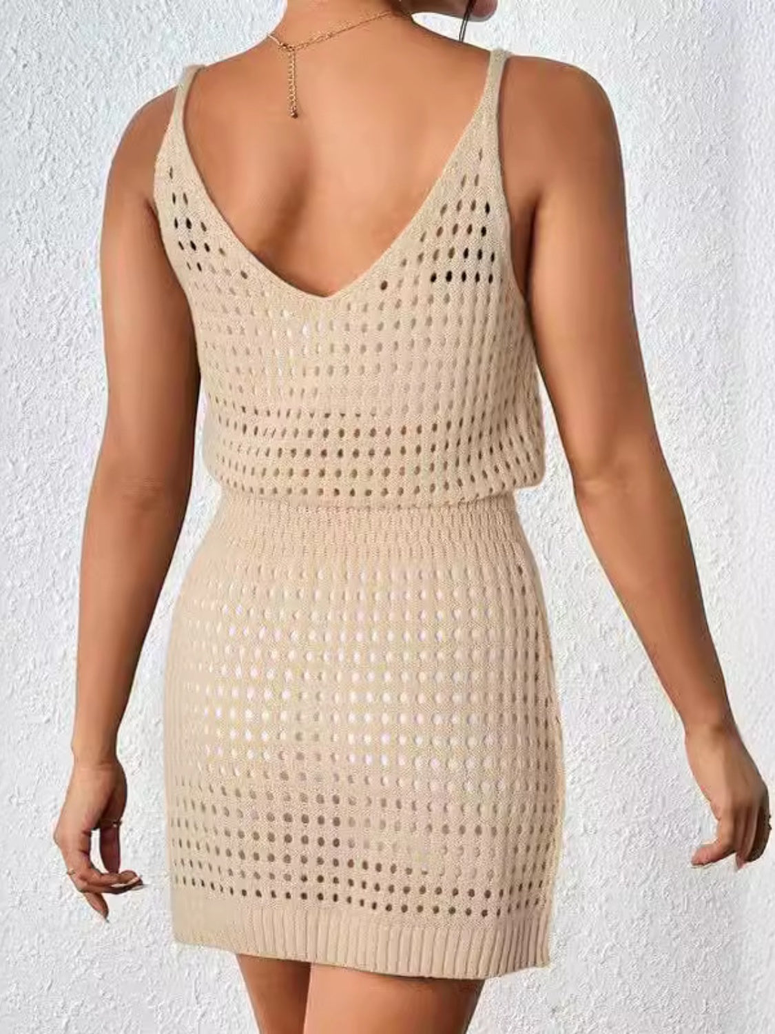 Openwork V-Neck Sleeveless Cover Up Dress - felvior