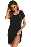 Contrast Trim Pocketed Round Neck Lounge Dress - felvior