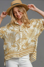 Umgee Full Size Tropical Print Button Down Shirt Plus Size