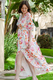 Floral Deep V Slit Maxi Dress - felvior