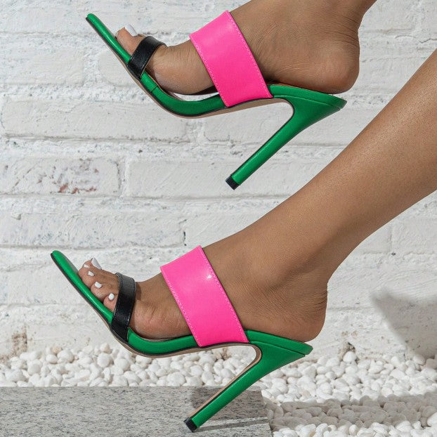 Contrast Open Toe Stiletto Sandals - felvior