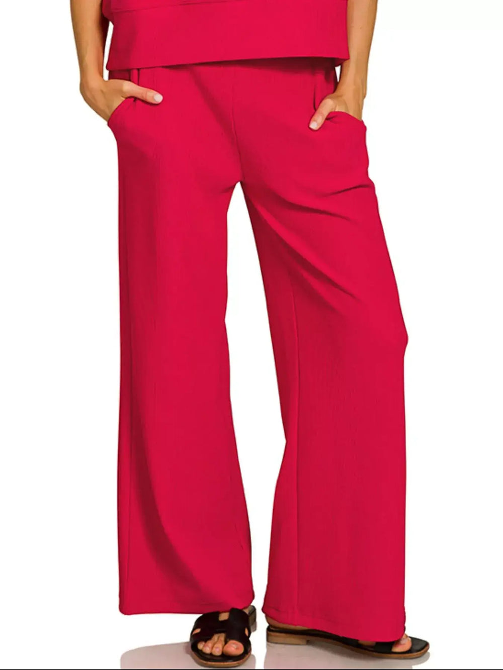 Zenana Ribbed Round Neck Tee & Pants Set