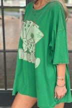 Rhinestone Lucky Poker Cards Oversized T-Shirt