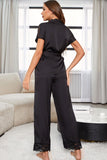 Surplice Neck Tie Waist Top and Pants Pajama Set - felvior