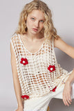 POL Flower Crochet Scoop Neck Sleeveless Knit Cover Up - felvior