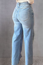 Rhinestone Straight Jeans with Pockets
