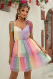 Gradient Tie-Shoulder Layered Dress - felvior