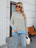Contrast Trim Round Neck Long Sleeve T-Shirt