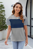 Color Block Round Neck Short Sleeve T-Shirt