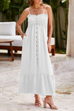 Smocked Spaghetti Strap Ruffle Hem Dress - felvior