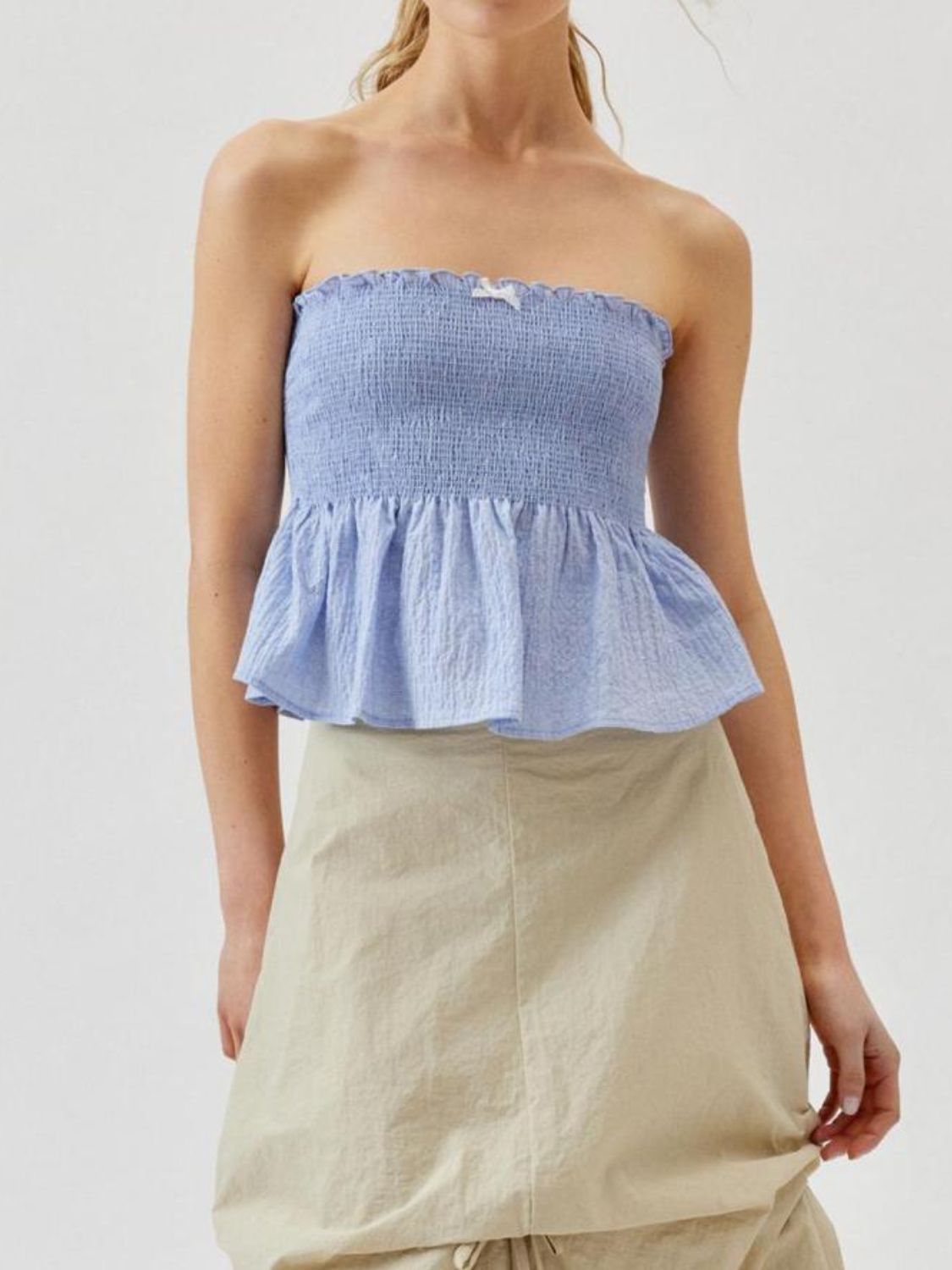 Smocked Peplum Tube Top - felvior