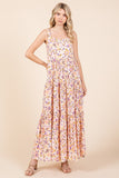 Mittoshop Flower Print Tiered Sleeveless Empire Maxi Dress - felvior