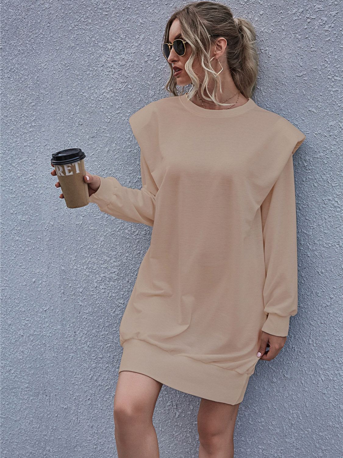Round Neck Long Sleeve Mini Dress - felvior