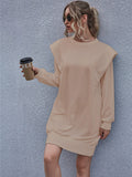 Round Neck Long Sleeve Mini Dress - felvior