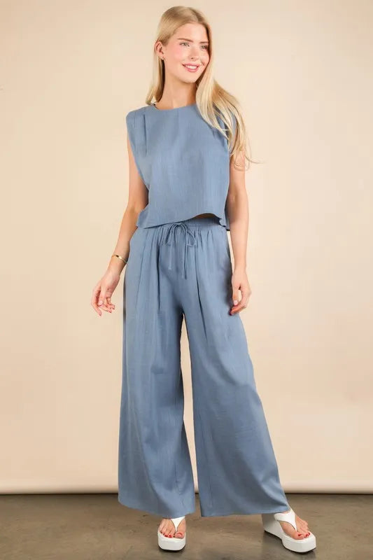 VERY J Solid Woven Top & Pants Set