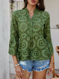 Devine Half Button Flounce Sleeve Peplum Blouse - felvior
