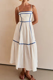 Contrast Trim Square Neck Midi Cami Dress - felvior